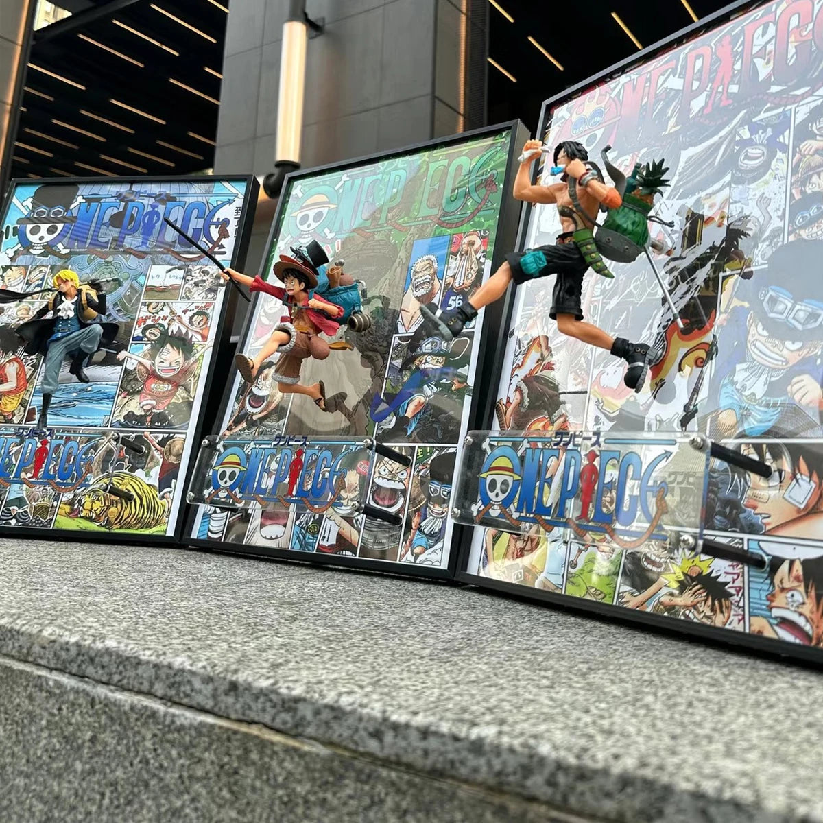 40*30CM One Piece Luffy Three Brothers Figure Anime Painting 3D Art Wall Painting Decorate in the Room