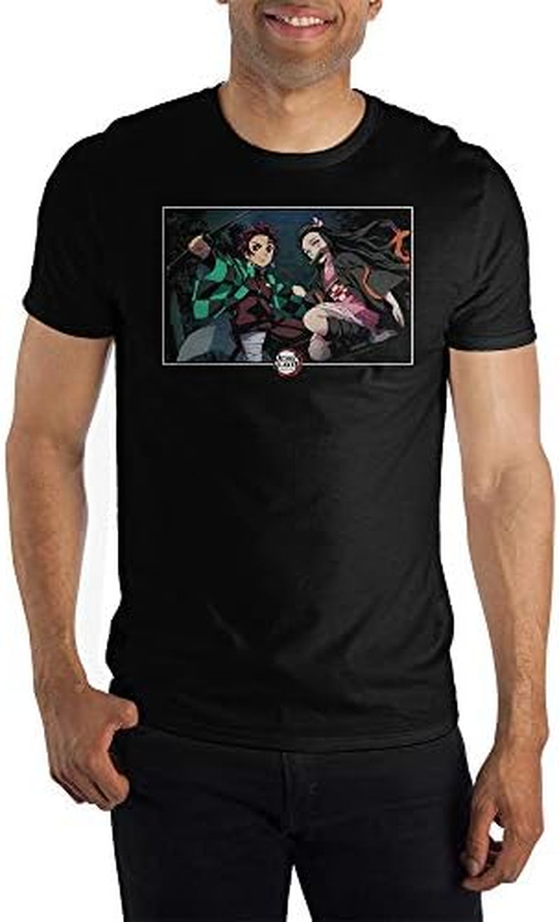 Demon Slayer Nezuko & Tanjiro Screenshot Crew Neck Short Sleeve Black T-Shirt