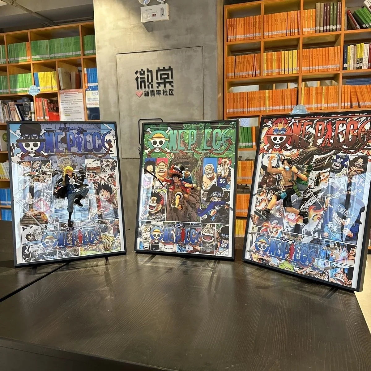 40*30CM One Piece Luffy Three Brothers Figure Anime Painting 3D Art Wall Painting Decorate in the Room