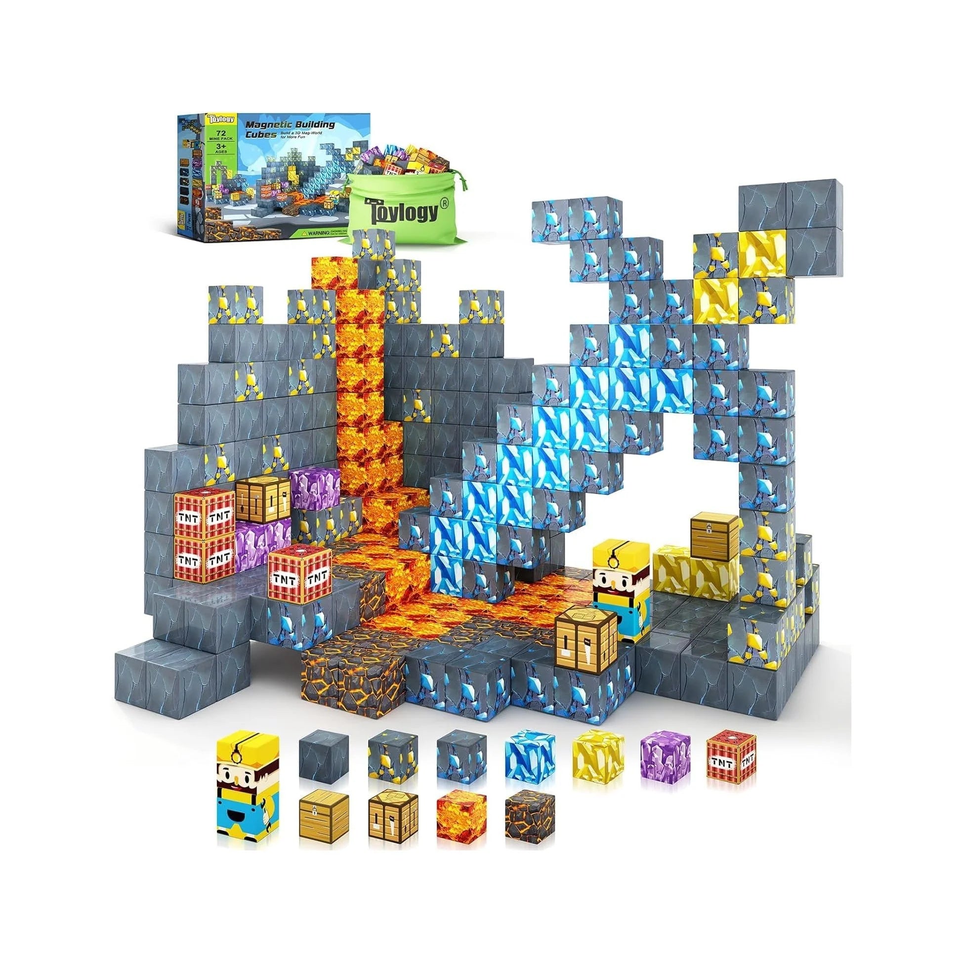 Magnetic Blocks-Build Mine Magnet World Sword Edition Mine Sword Caverns Magnet Building Craft Toddler Toys for Boys & Girls Age 3-4 4-5 6-8, Sensory Montessori Toys for Kids for 3+